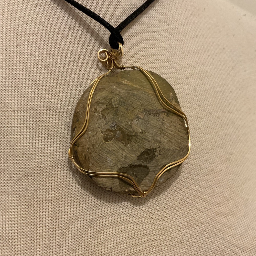 Artisan Gold and Brown Fossil Pendant Necklace - Picture 2 of 7